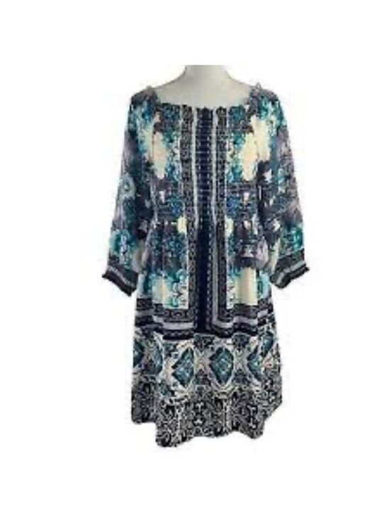 Luxology Dresses & Skirts - Luxology Smocked Bodice 3/4 Sleeve Midi Fit & Flare Dress
